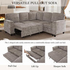  81" Sectional Sleeper Sofa with Pull Out Bed, Modular L-Shaped Chenille Couch with Storage Chaise, USB Charging Ports & Cup Holders for Living Room, Apartment, Light Brown