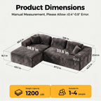 Amsleekey 108" Oversized Modular Sectional Sofa, L-Shape Corduroy Cloud Couch, Modern Sleeper Couches for Living Room with 4 Storage Pockets & Tray, No Assembly Required, Grey (Left Facing Chaise)