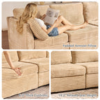  95" Modular Sectional Sofa Deep Seat L-Shaped Cloud Corduroy Couch for Living Room, 5 Seat, Beige