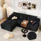104 Modular L-Shaped Sectional Sofa with Chaise - No Assembly Required Boneless Corduroy Couch, High Resilience Foam, Deep Black
