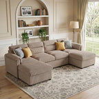  Modular Corduroy Sectional Sofa with Pull Out Sleeper, Convertible U-Shaped Couch, Free Combination Upholstered Sofa Bed for Living Room