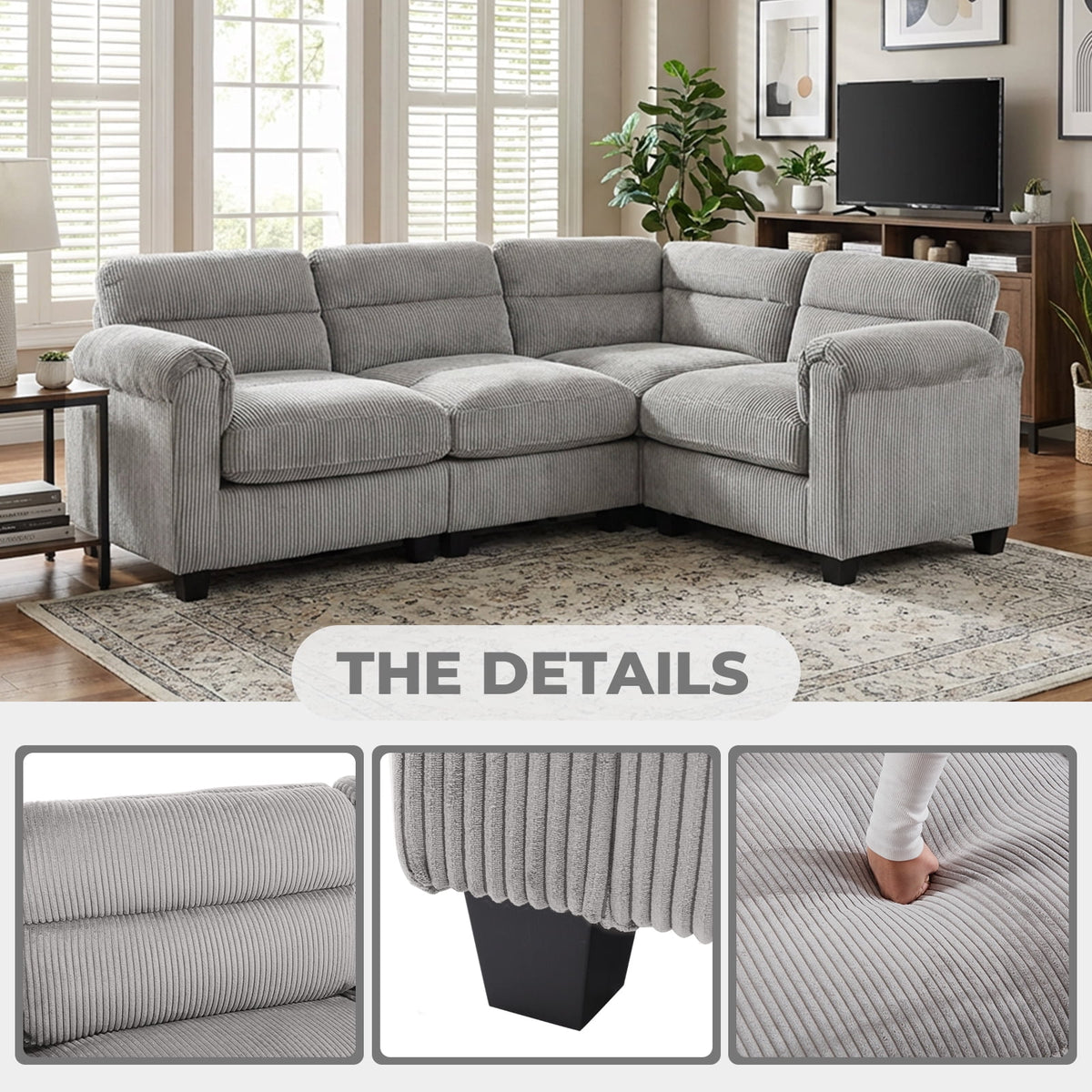  Modular Convertible Sectional Sofa, Modern living room furniture sets L-Shaped Couch Gray