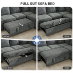 81" Sectional Sleeper Sofa With Pull Out Bed, Storage Ottoman & USB Charging, L Shape Modern Couch for Living Room, Corduroy Gray