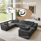 Kelyda 139'' U Shaped Sectional Couches, Modern Modular Boneless 8 Seater Large Foam Cloud Sofa Dark Grey