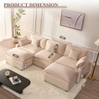  3-Seat Sectional Sofa Couch, Cloud-Style Deep Seating Sleeper Sofa with Included Throw Pillows, Linen Upholstery, Modern Living Room Sofa, Cream White