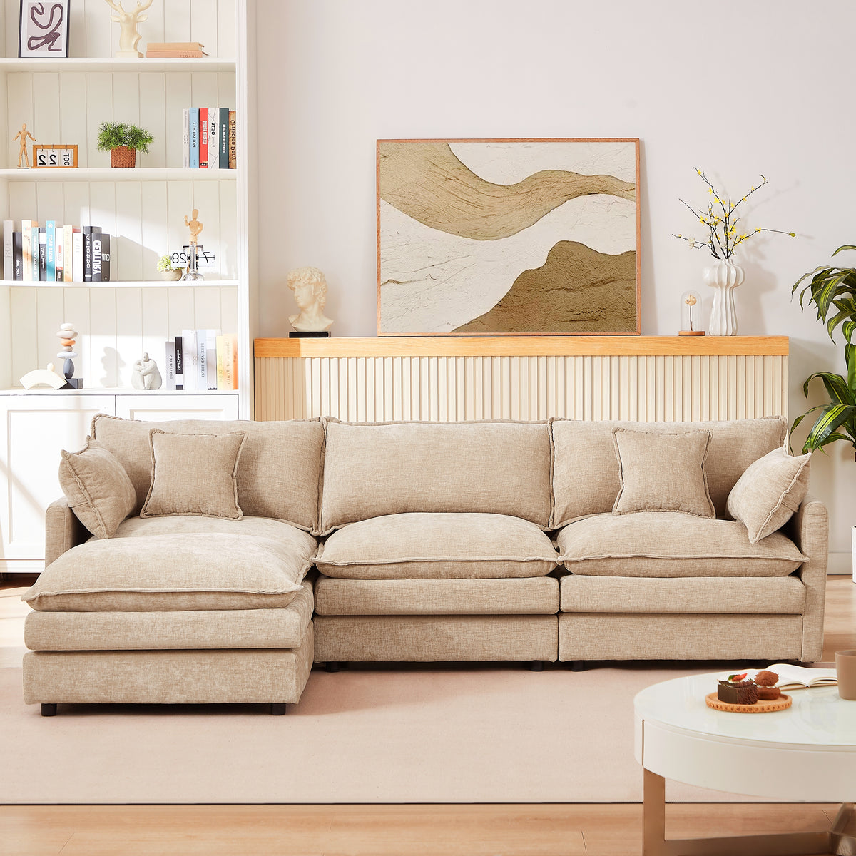 Eyisean 102" Chenille Modular Sectional Sofa with Ottoman, 3-Seater L Shape Cloud Couch with Upholstered & Pillow, Comfy Sleeper Sofa for Living Room, Bedroom, Office, Easy Assembly