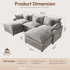  108" Modular Sofa U-Shaped Cloud Sectional Couch with 2 Ottomans, Comfy Deep Seat Chenille Sofa for Living Room, Apartment, Gray