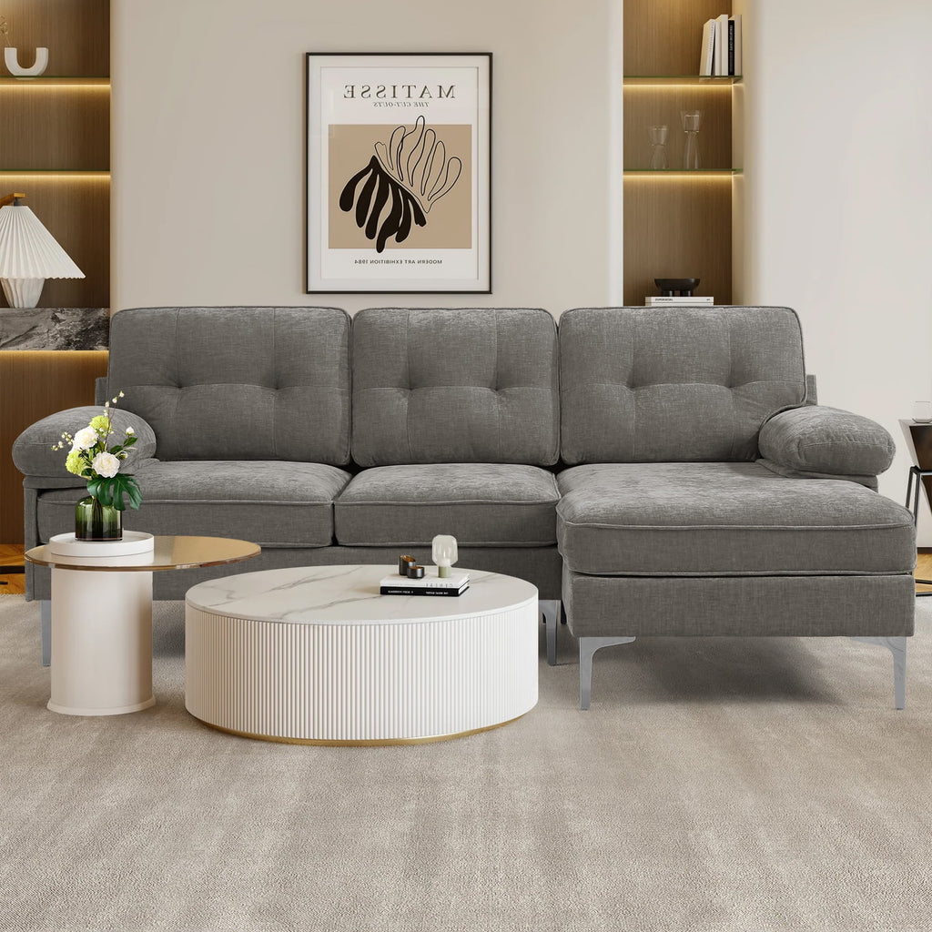 INGALIK Convertible Sectional Sofa Couch, L-Shaped Couch with Reversible Chaise Lounge, Chenille Fabric Modern Sofa for Living Room, Apartment, Office, 3 Seats, Gray