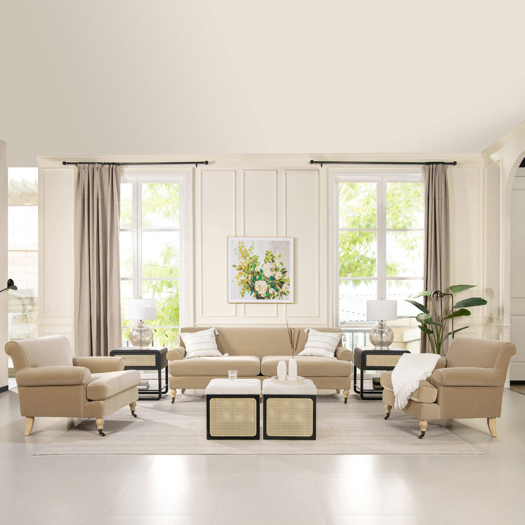 Jennifer Taylor Home Alana 88" Lawson Living Room Two-Cushion Tightback Sofa Couch with Metal Casters, Fawn Brown
