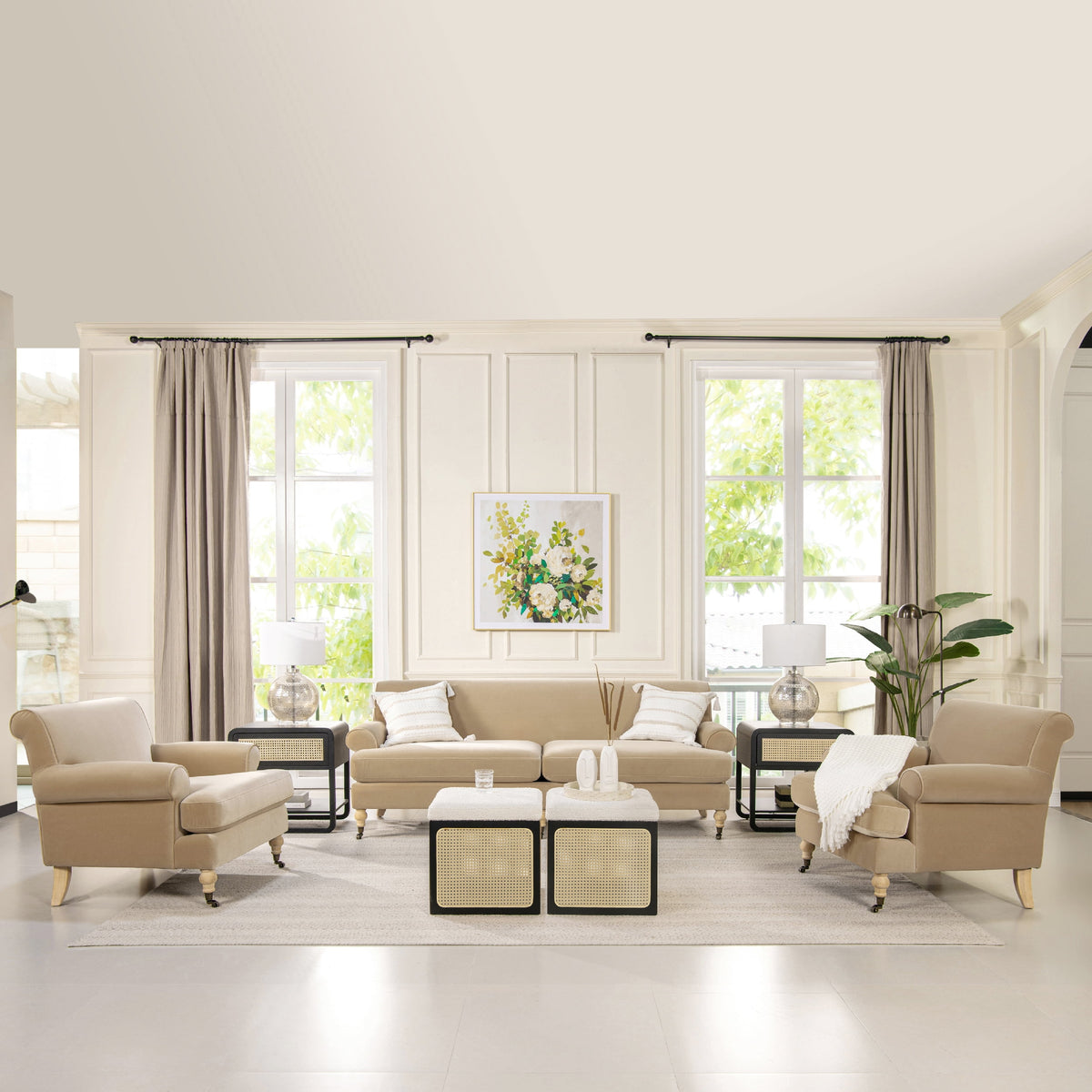 Jennifer Taylor Home Alana 88" Lawson Living Room Two-Cushion Tightback Sofa Couch with Metal Casters, Fawn Brown
