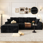 104 Modular L-Shaped Sectional Sofa with Chaise - No Assembly Required Boneless Corduroy Couch, High Resilience Foam, Deep Black