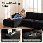 U-Shape Sectional Sofa, 135'' Modular Sectional Couch with Chaise Lounge, Couch Comfy Corduroy Floor Sofa for Living Room, Corduroy Upholstered 4-Seater Sofa with Pillow Back and Square Arms,