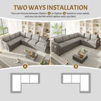  Sectional Sofa, 115" Sectional Couch with Pull Out Sofa Bed King Size, 6 Seat Sofa Convertible Sofa Bed for Living Room Light Gray