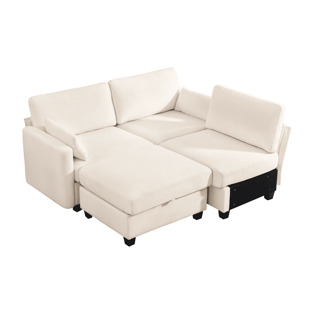109" Modular L-Shaped Sectional Sofa, Convertible 4-Seat Sleeper Couch with Storage Ottoman, Movable Ottomans, Oversized Deep Seat for Living Room Apartment