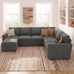 Marrber 7 Pieces Oversized Modular Sectional Sleeper Sofa with Pull-Out Bed and Storage Seats for Living Room, Linen Grey