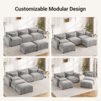  111" Modular Sectional Sofa with 2 Movable Ottomans, U-Shaped Oversized 3-Seat Chenille Cloud Sofa with 5 Pillows for Living Room, Gray