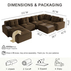 Hvoonc 232" Oversized Modular Sectional Couches for Living Room, L Shaped Couch with 2 Ottomans, No Assembly, Dark Brown