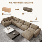 175" Oversized Boneless Couch for Living Room, Modern Modular Sectional, Convertible, U Shaped, Deep Seat, Big Comfy Sofa Set with Ottoman,Brown