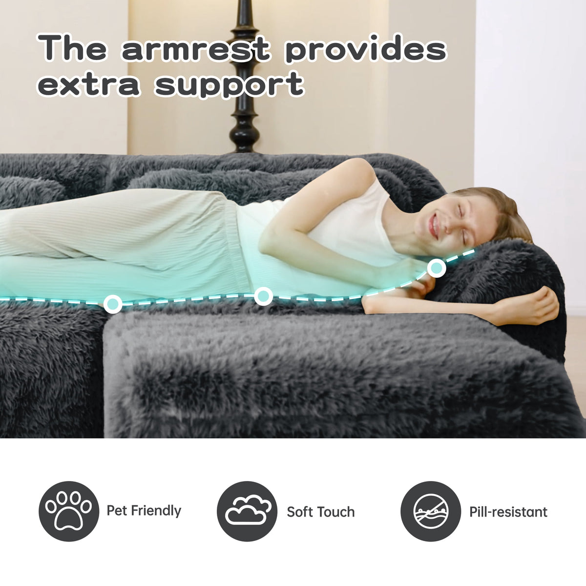 Homefun 114" L-Shaped Plush Sectional Sofa with Movable Ottoman No Assembly 32D Sponge Anti-Slip Bottom,Dark Grey