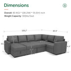 Marrber 7 Pieces Oversized Modular Sectional Sleeper Sofa with Pull-Out Bed and Storage Seats for Living Room, Linen Grey