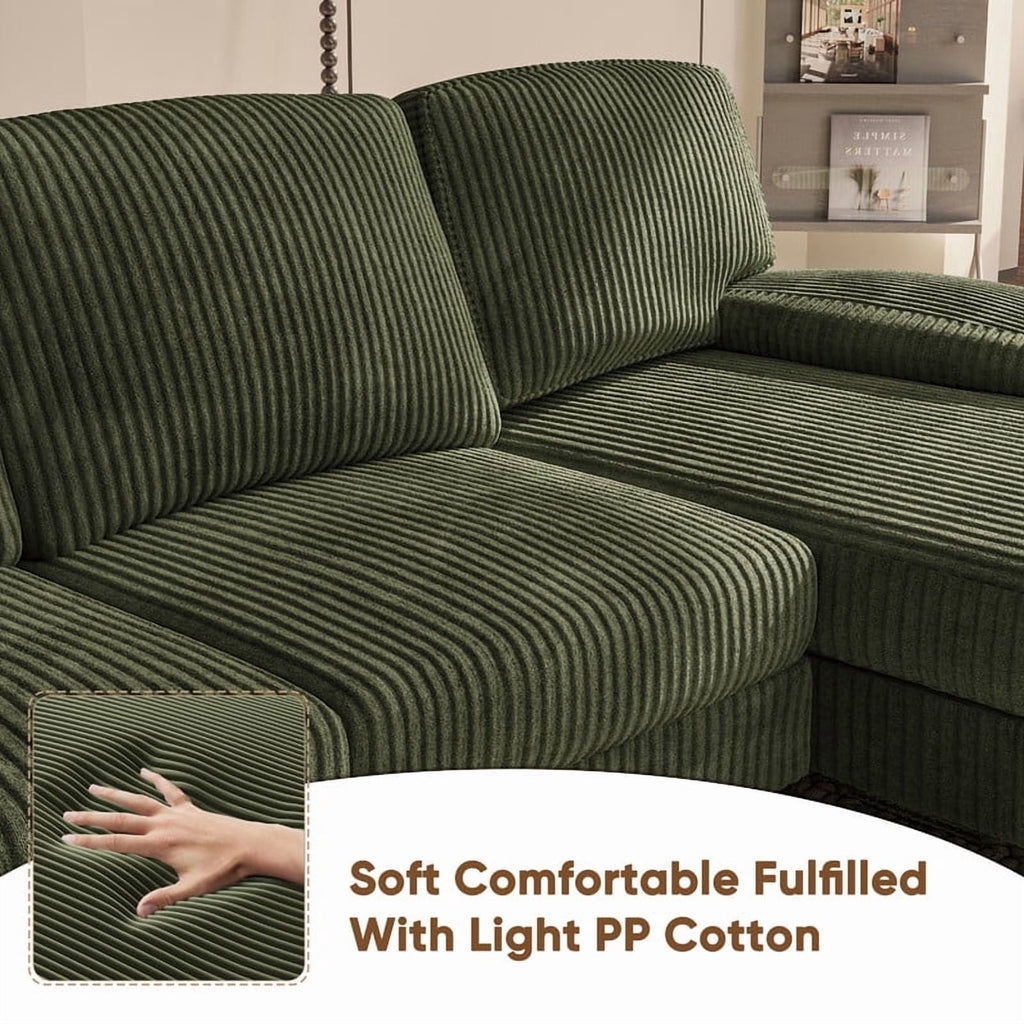  U Shaped Sectional Sofa Couch with Double Chaise for Apartments,Corduroy Green