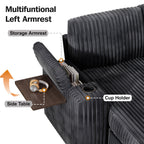 85" Modular Sectional Sleeper Sofa with Pull Out Bed, 3 Seat Plush L Shaped Couch with Storage Chaise|USB Ports|Cup Holders|Side Table|Storage Armrests, Tool Free Assembly, Corduroy Fabric Dark Gray