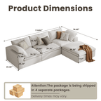The Magic Home 118" Sofa Couch, Cloud Modular Sectional Sofa with Removable Storage Ottoman, L Shaped Linen Modern Comfy for Living Room, Apartment, Office, DIY Combination, 3 Seater White Couch