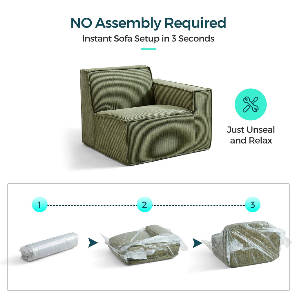  133.4" Modular Cloud Sectional Sofa for Living Room, U-Shaped Sofa Couch with Corduroy Fabric, 4 Seat Oversized Sofa with Movable 2 Ottomans, Green