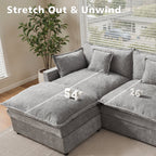  108" Modular Sofa U-Shaped Cloud Sectional Couch with 2 Ottomans, Comfy Deep Seat Chenille Sofa for Living Room, Apartment, Gray