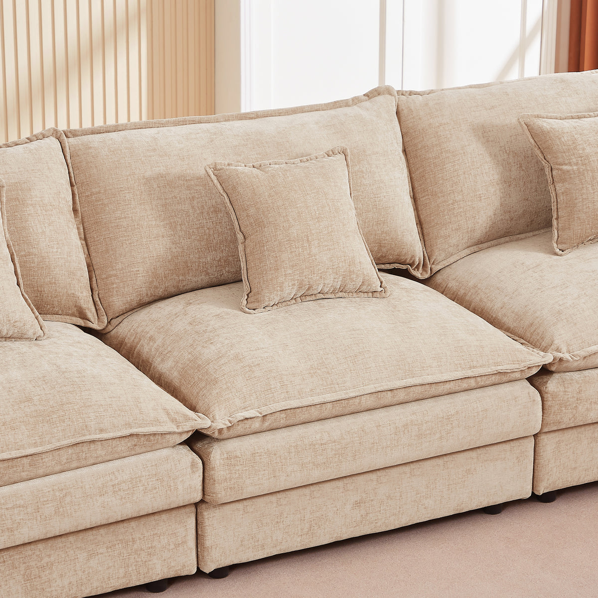 Eyisean 102" Chenille Modular Sectional Sofa with Ottoman, 3-Seater L Shape Cloud Couch with Upholstered & Pillow, Comfy Sleeper Sofa for Living Room, Bedroom, Office, Easy Assembly