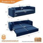  Pull Out Sofa Bed King Size, 89" Chesterfield Sofa Couch Convertible Sofa Bed, Velvet Loveseat Sofa with Tufted Design for Living Room Blue