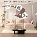  3-Seat Sectional Sofa Couch, Cloud-Style Deep Seating Sleeper Sofa with Included Throw Pillows, Linen Upholstery, Modern Living Room Sofa, Cream White