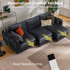 CHIC HOUSE 104" Electric Extendable Sofa Bed with Triple Motor, Convertible Smart Power Reclining Sleeper Sofa Deep Seat 3-Seat Couch with Solid Wood Frame in Velvet, Black