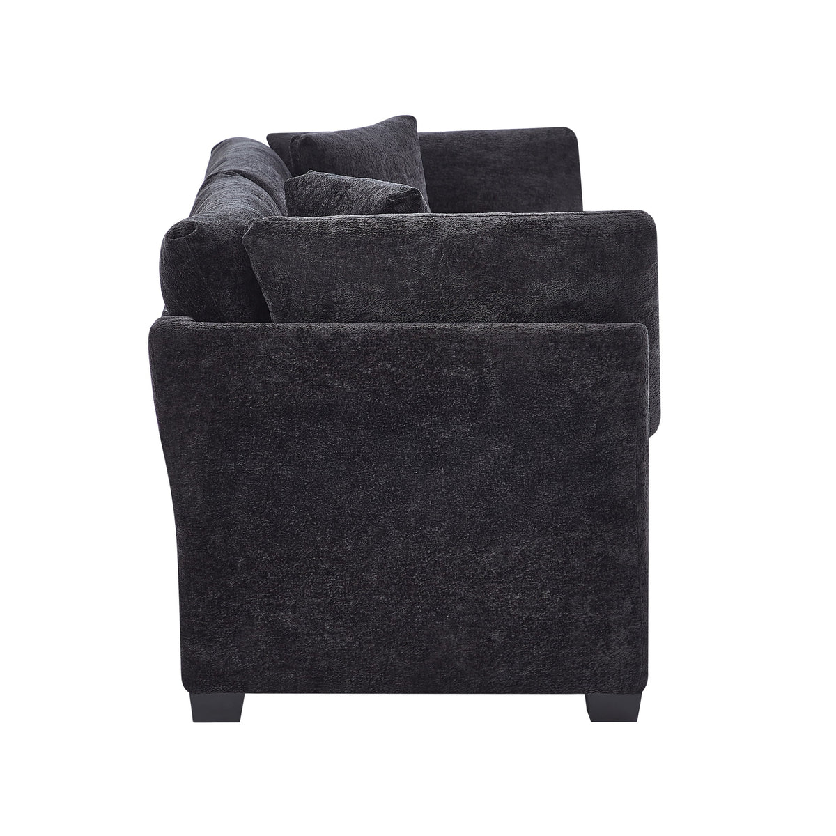 Christopher Knight Home 83.5" Modern 3-Seater Sofa with Flared Arms and Pillows, Chenille Upholstery, Black