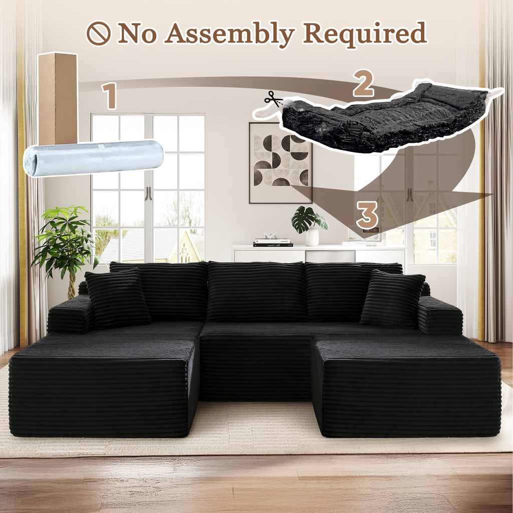 Muumblus Modular Sectional Sofa, Oversized U-Shape Cloud Couch, Modern Corduroy Sleeper Couches for Living Room, No Assembly Required, Black (Right Facing Chaise)