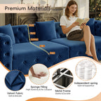  Pull Out Sofa Bed King Size, 89" Chesterfield Sofa Couch Convertible Sofa Bed, Velvet Loveseat Sofa with Tufted Design for Living Room Blue