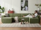  133.4" Modular Cloud Sectional Sofa for Living Room, U-Shaped Sofa Couch with Corduroy Fabric, 4 Seat Oversized Sofa with Movable 2 Ottomans, Green