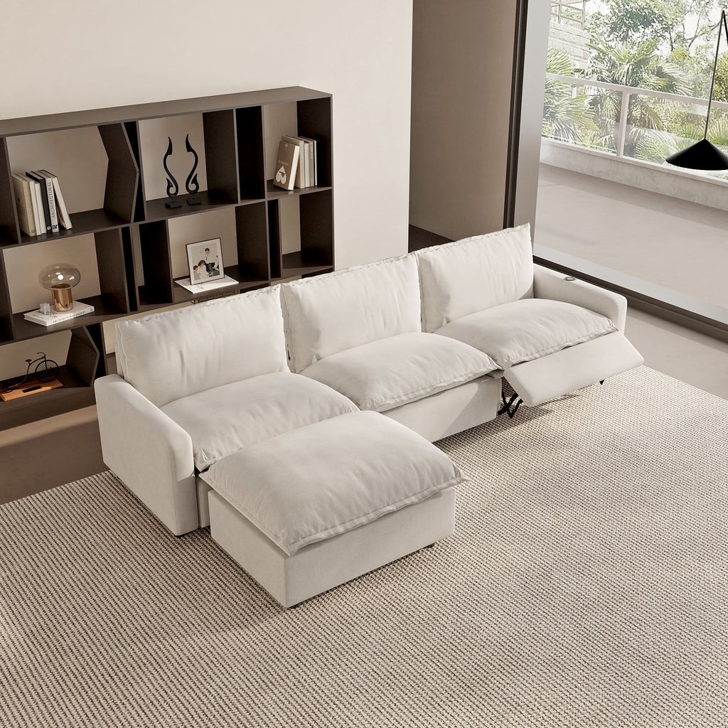 Sdorens Oversized Modular Sectional Sofa with Power Recliner,Cloud Heated Seat Reclining Couch,Charging Cup Holders,Deep L-Shaped 3 Seater with Ottoman,Beige