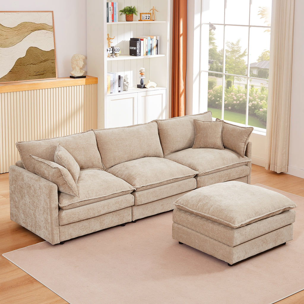 Eyisean 102" Chenille Modular Sectional Sofa with Ottoman, 3-Seater L Shape Cloud Couch with Upholstered & Pillow, Comfy Sleeper Sofa for Living Room, Bedroom, Office, Easy Assembly