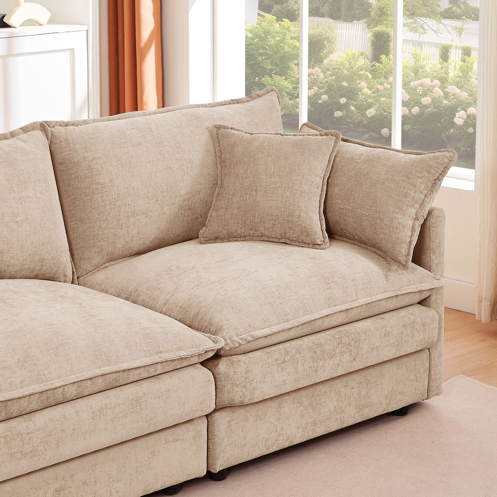 Eyisean 102" Chenille Modular Sectional Sofa with Ottoman, 3-Seater L Shape Cloud Couch with Upholstered & Pillow, Comfy Sleeper Sofa for Living Room, Bedroom, Office, Easy Assembly