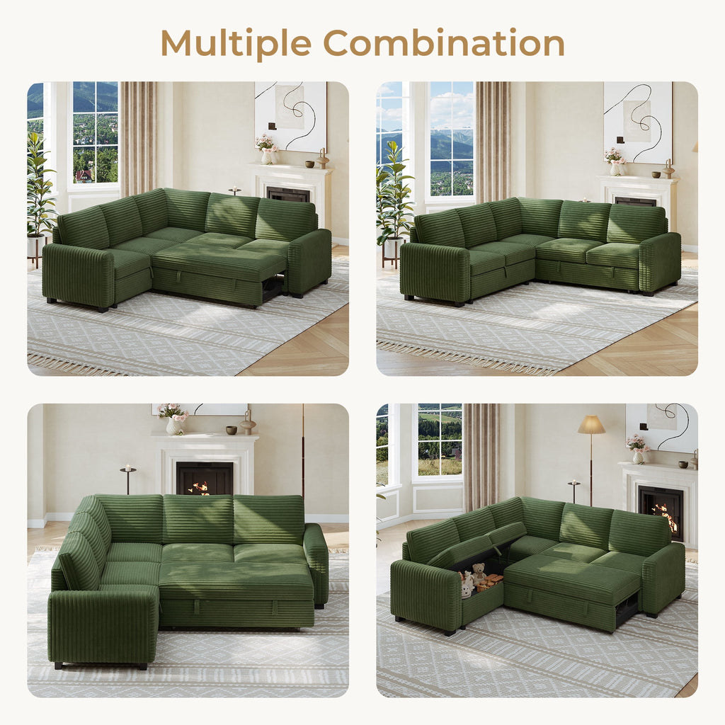  Sectional Sofa with Storage Seat L Shaped Couch with Reversible Chaise Convertible Sectional Couches for Living Room, Green
