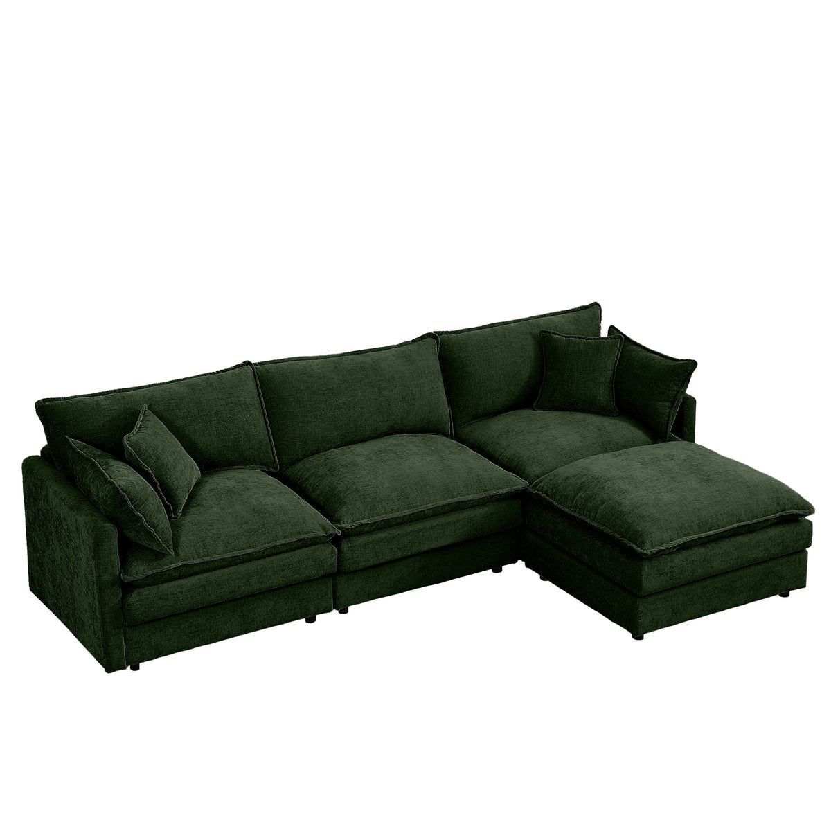 CKEASEAN 102" Chenille Modular Sectional Sofa with Ottoman, 3-Seater L-Shape Cloud Couch with Upholstered & Pillow, Comfy Cloud Sofa for Living Room, Bedroom, Apartment, Office, Easy Assembly