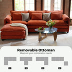 WACASA 120" Oversized Modular Sectional Sofa, 3-Seater Chenille Deep Seat Modern Sofa Couch for Living Room, Terracotta Orange