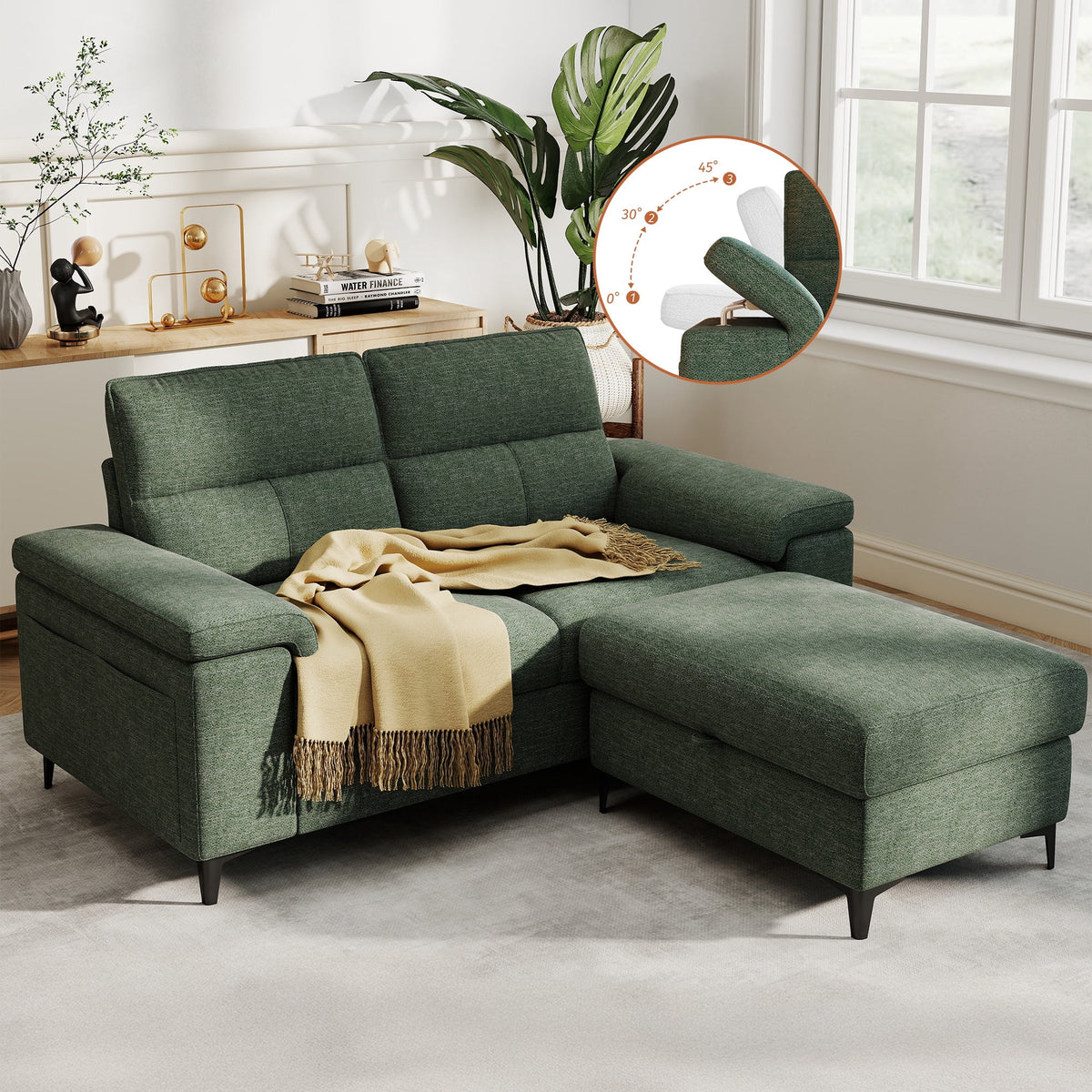SOLIA 88" 3-Seat L-Shaped Modular Sectional Sofa Couch Chenille with Storage Ottoman
