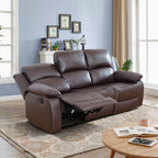  Brown 3-Seater Reclining Sofa - Air Leather Upholstery with High-Elastic Sponge for Living Room & Office