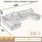  Sectional Sofa, Oversized Sectional Couch Convertible Sofa Bed, 6 Seat Corduroy Sofa Couch with Side Pocket for Living Room, No Assembly Orange