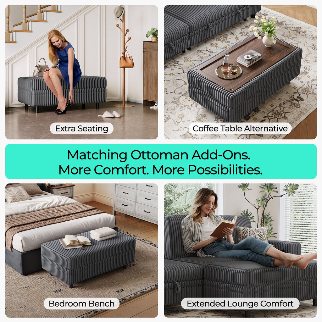  L Shaped Sectional Couches for Living Room, Sleeper Sofa Bed with Storage Seat, Pull Out Couch Bed with Cup Holder, Dark Gray