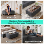  L Shaped Sectional Couches for Living Room, Sleeper Sofa Bed with Storage Seat, Pull Out Couch Bed with Cup Holder, Dark Gray
