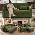 73" Queen Size Sofa Bed, Loveseat Sleeper Sofa with Pull Out Bed, 360° Swivel Table and USB, Modern 2 Seater Convertible Corduroy Couch for Living Room Bedroom Apartment, Green