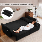  Pull Out Sofa Bed Queen Size, 85" Loveseat Sofa with Movable Ottoman, USB Charging Port, Corduroy Sofa Couch Convertible Sofa Bed for Living Room Black